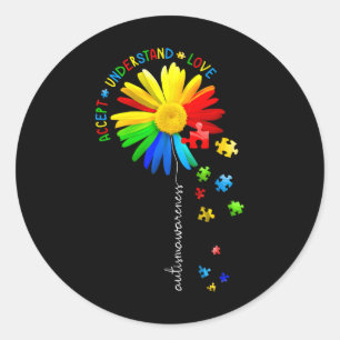 Sticker Rond Sensibilisation sur l'autisme Sunflower Accepter C