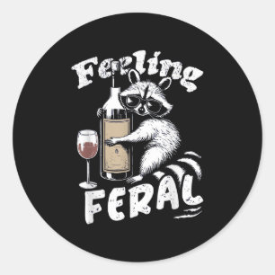 Sticker Rond Sentez Feral Opossum Raccoon Et Wine Feral Girl
