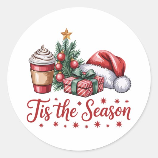 Sticker Rond Sentez Jolly Christmas Tree Hot Cocoa Holiday (Devant)