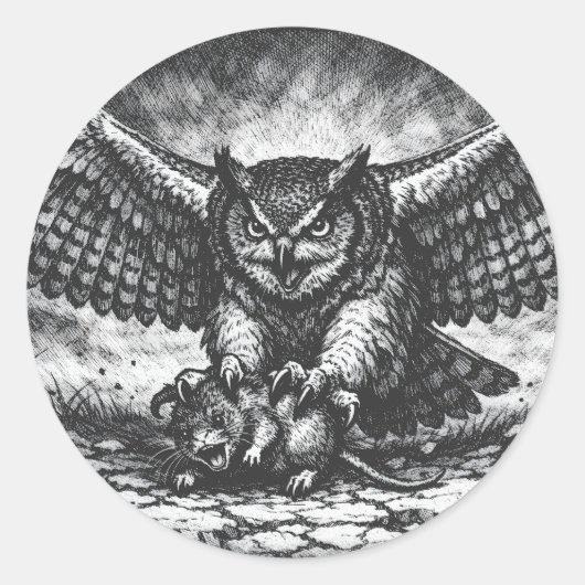 Sticker Rond Sentinelle Hibou ailé par BurnsInHell (Devant)