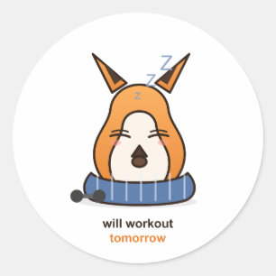 Sticker Rond S'entraînera Demain Renard Drôle Humour de Gym