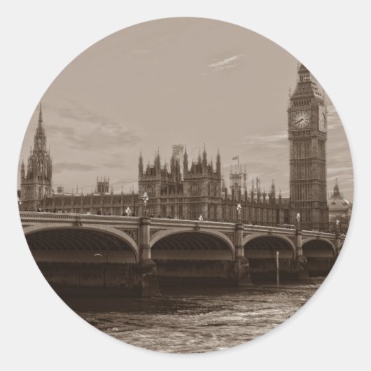 Sticker Rond Sepia Big Ben Tower Palace de Westminster (Devant)