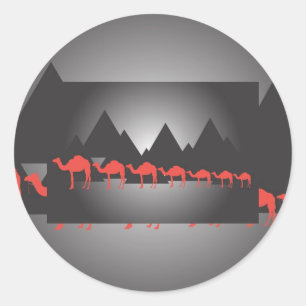 Sticker Rond Sept chameaux, Sept chameaux