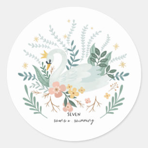 Sticker Rond Sept cygnes nage 12 jours de Noël Folk