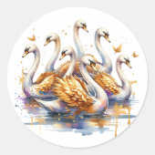 Sticker Rond Sept cygnes nage | Douze jours de Noël (Devant)