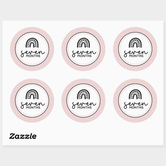 Sticker Rond Sept mois d'arc-en-ciel et jalon pois (Feuille)