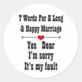 Sticker Rond Sept mots pour un mariage long et heureux (Devant)