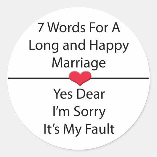 Sticker Rond Sept mots pour un mariage long et heureux (Devant)