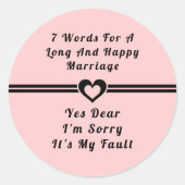 Sticker Rond Sept mots pour un mariage long et heureux (Devant)