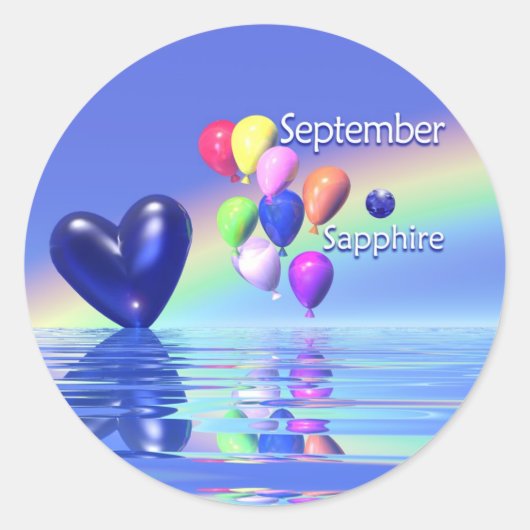 Sticker Rond Septembre Anniversaire Sapphire Heart (Devant)