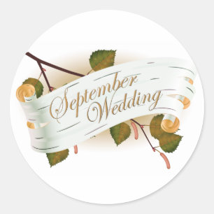 Sticker Rond Septembre Sceau Mariage : feuilles de la saison :