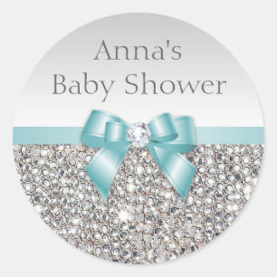 Sticker Rond Séquences d'argent Baby shower de diamant Turquois