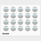 Sticker Rond Séquences d'argent Baby shower de diamant Turquois (Feuille)