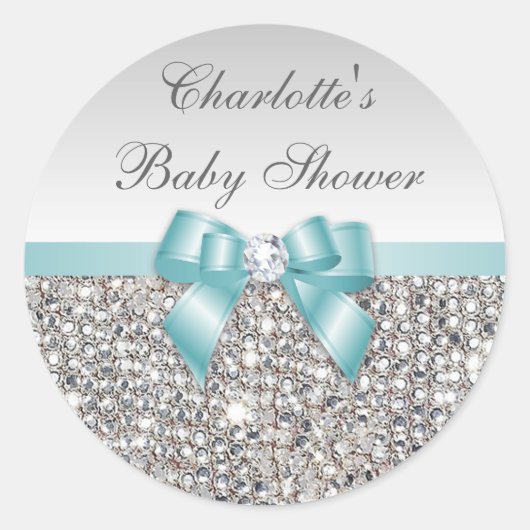 Sticker Rond Séquences d'argent Baby shower de diamant Turquois (Devant)