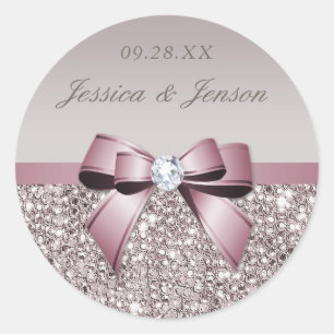 Sticker Rond Séquences Gris Mauve Diamants Mariage Bow