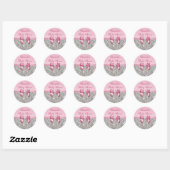 Sticker Rond Séquins d'argent Baby shower de diamant Bow rose (Feuille)