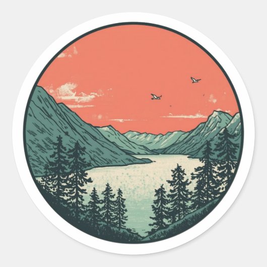 Sticker Rond Serene Nordic Landscape Art (Devant)