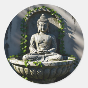 Sticker Rond Serene Tranquille Fontaine Bouddha