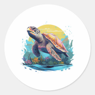 Sticker Rond Serene Underwater Turtle
