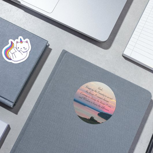 Sticker Rond Serenity Prayer Pink Seascape Sunset Photo