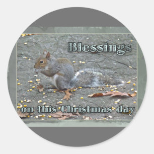 Sticker Rond Série de Bénédictions de Noël d'écureuil gris