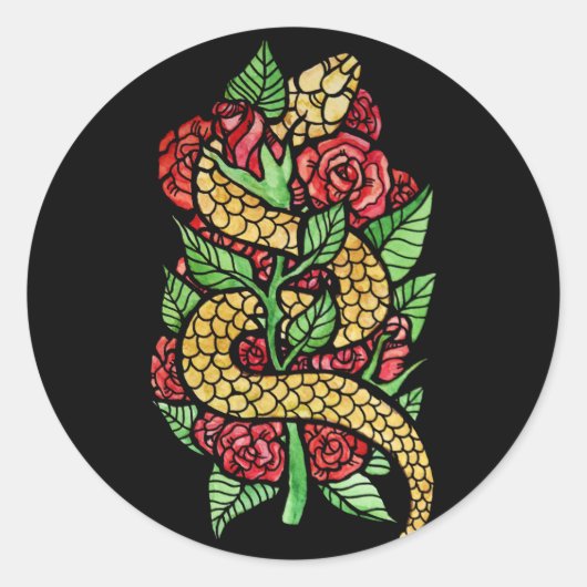 Sticker Rond Serpent à fleurs (Devant)