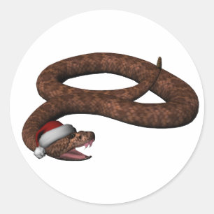 Sticker Rond Serpent à Sonnette Avec Chapeau De Père Noël