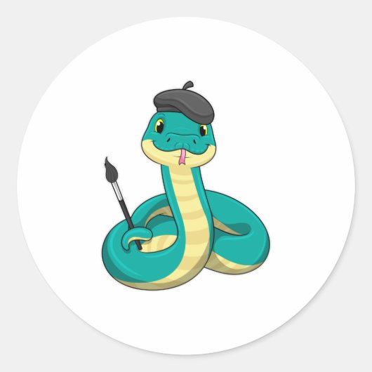 Sticker Rond Serpent comme peintre avec pinceau (Devant)