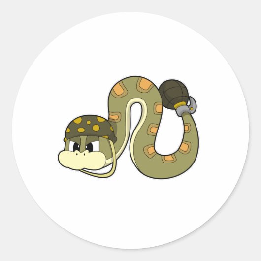 Sticker Rond Serpent comme soldat avec arme (Devant)