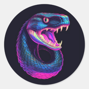 Sticker Rond Serpent de Cobra dans le style esthétique Vaporwav
