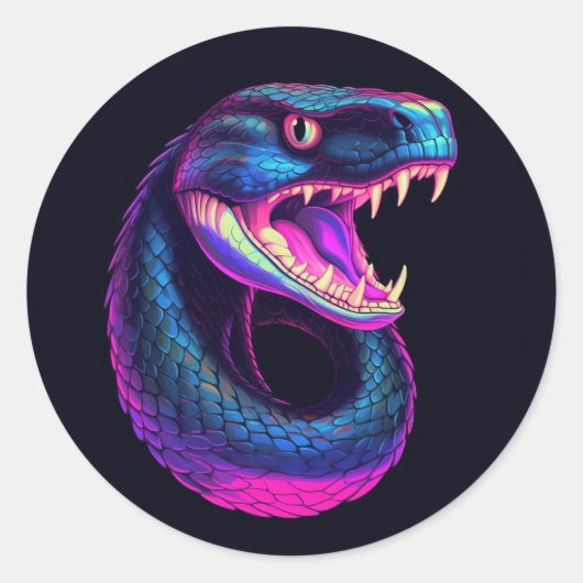 Sticker Rond Serpent de Cobra dans le style esthétique Vaporwav (Devant)