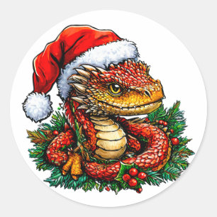 Sticker Rond Serpent de Noël Cadeau Unique d'Animal d'Hiver