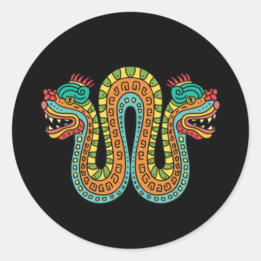 Sticker Rond Serpent Double Tête Aztèque Mexique Art (Devant)