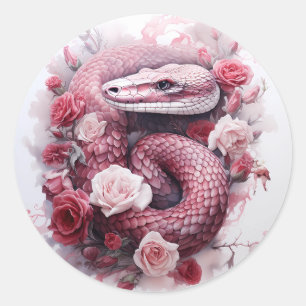 Sticker Rond Serpent en Rose Aquarelle Goth
