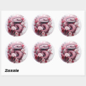 Sticker Rond Serpent en Rose Aquarelle Goth (Feuille)