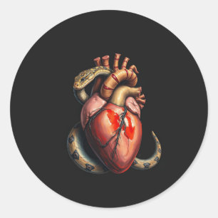 Sticker Rond Serpent Enroulé Autour d'un Cœur Anatomique