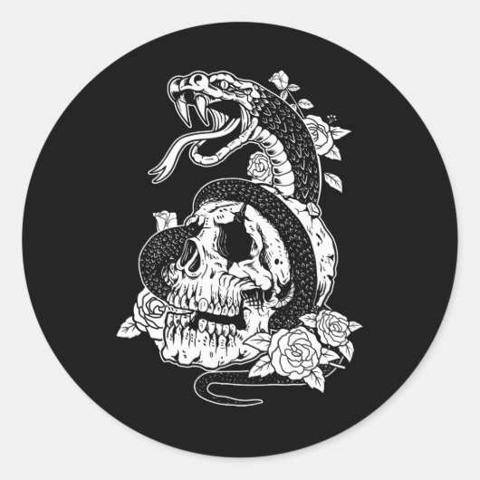 Sticker Rond Serpent Et Fleurs Crâne Gothique Witchy Punk Aesth (Devant)