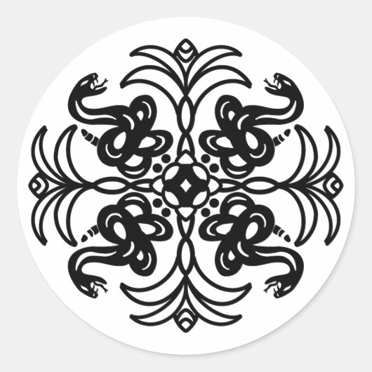 Sticker Rond Serpent noir et blanc Mandala (Devant)