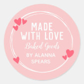 Sticker Rond Serre-Coeur Rose Fabriqué À La Main Avec Amour (Devant)