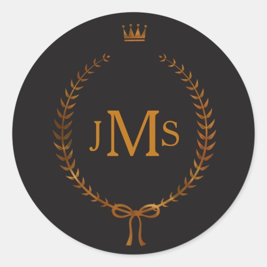 Sticker Rond Serre de laurier de cuivre avec monogramme élégant (Devant)