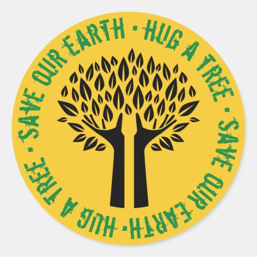 Sticker Rond Serrer un arbre sauver notre terre (Devant)