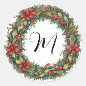 Sticker Rond Serrure De Noël Rétro Et Aquarelle Monogramme (Devant)