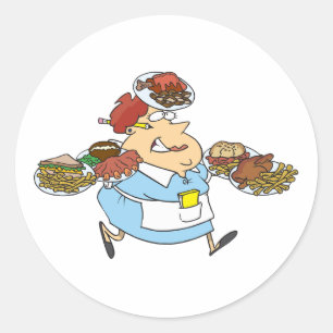 Sticker Rond Serveuse Occupée Drôle Serveur Surmené