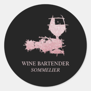 Sticker Rond Serveuse Sommelier Barmaid Vin Rose Gold