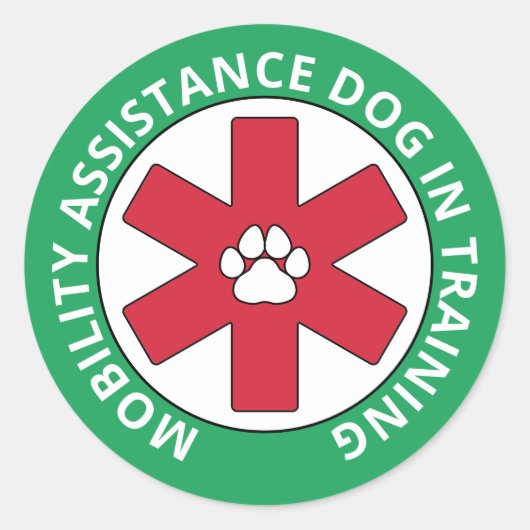 Sticker Rond Service d'assistance à la mobilité verte Chien en (Devant)
