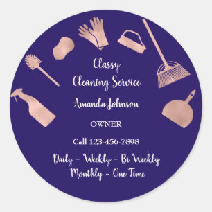 Sticker Rond Service de nettoyage Classy Logo Gold Maid Rose Na
