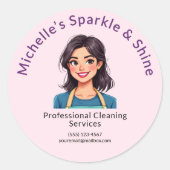 Sticker Rond Service De Nettoyage De Maison Femme Moderne Rose (Devant)