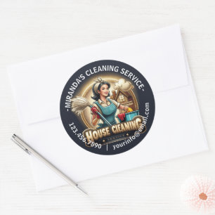 Sticker Rond Service de nettoyage de maison moderne ménage