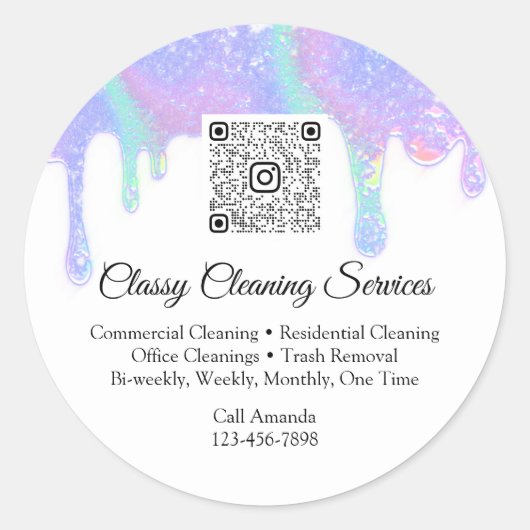 Sticker Rond Service de nettoyage Maid Housekeeper QRCode Drip (Devant)