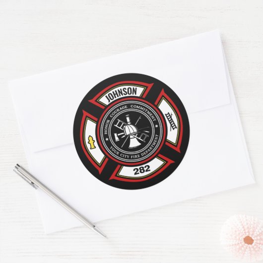 Sticker Rond Service d'incendie AJOUTER LE NOM Pompier Insigne (Enveloppe)